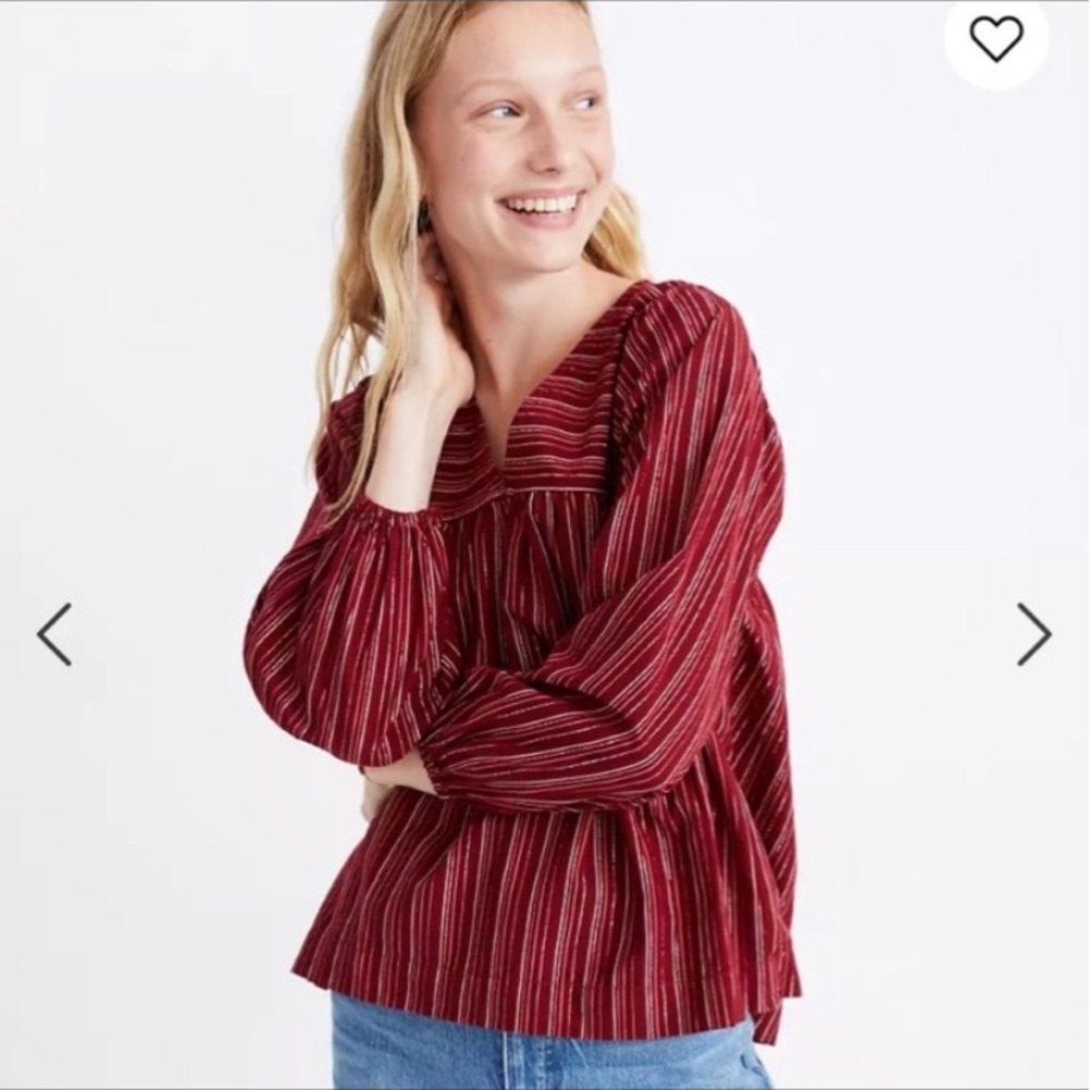 Madewell Swingy Peasant Top in Metallic Stripe